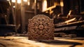 A close-up of a handcrafted wooden sculpture with intricate carvings and textures.