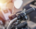 Close-up of handle mirror on the handlebars of a motorcycle Royalty Free Stock Photo