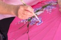 Close up handmade painting flower on Umbrella
