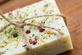 Close up of handmade soap bars on wood Royalty Free Stock Photo