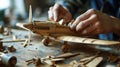 Close-up of hands assembling a model airplane - AI Generated