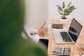 Close up of hands of business man working on laptop.Blank screen Royalty Free Stock Photo