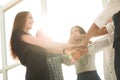 Close-Up of hands business team showing unity with putting their hands togethe Royalty Free Stock Photo