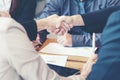 Close up hands businessman and partner working of business people join hand together and start up work. Royalty Free Stock Photo