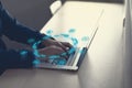 Close up hands of a businessman typing text on laptop in office, business concept Royalty Free Stock Photo