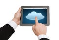 Close up of hands with cloud icon on tablet pc Royalty Free Stock Photo