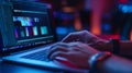 close up hands of content creator using laptop editing video footage Royalty Free Stock Photo