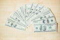 Close-up of hands counting money. Happy child with money dollar, little businessman. Pile of United States dollar hundred USD Royalty Free Stock Photo