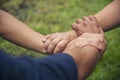 Close up hands Diverse multiethnic Partners team together. Teamwork group of multi racial people meeting join hands. Diversity Royalty Free Stock Photo