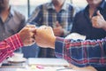 Close up hands Diverse multiethnic Partners team together. Teamwork group of multi racial people meeting join hands. Diversity Royalty Free Stock Photo