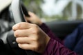 Close up of Hands Driving Car Concept Royalty Free Stock Photo
