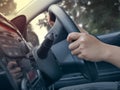 Close up of Hands Driving Car Concept Royalty Free Stock Photo