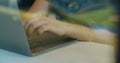 Close up hands engineers developing software app using digital laptop computer typing code on screen programmers coding Royalty Free Stock Photo