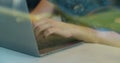 Close up hands engineers developing software app using digital laptop computer typing code on screen programmers coding Royalty Free Stock Photo