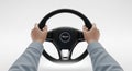 Hands on steering wheel isolated on white background Royalty Free Stock Photo