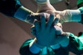 Close up hands group and teamwork of surgeons in hospital operating room. Royalty Free Stock Photo