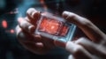 Close-up of Hands Holding a Biometric Smart Card with Technology Design