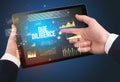 Close-up of hands holding tablet with business inscription Royalty Free Stock Photo