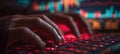 Close-Up of Hands on Keyboard with Market Software Reflections Royalty Free Stock Photo