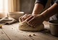 Baking Dough: Hands Kneading Flour for Fresh Bread Royalty Free Stock Photo