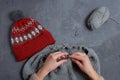 Close-up of hands knitting. Royalty Free Stock Photo