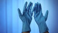 Close-up hands in latex rubber gloves, medical sterility, skin protection