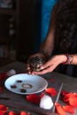 Hands lighting an incense, cleansing ritual, spiritual beliefs, white magic