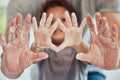 Close up hands of little boy and father practising good hygiene. Adorable little boy and his father showing off their Royalty Free Stock Photo