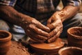 Close-up of hands making clay pots Royalty Free Stock Photo