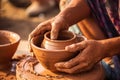 Close-up of hands making clay pots Royalty Free Stock Photo