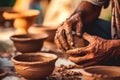 Close-up of hands making clay pots Royalty Free Stock Photo