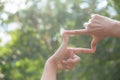 Close up of hands making frame gesture. Close up of woman hands