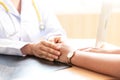 Close up hands Medical doctor woman and team held the hand and consoled Royalty Free Stock Photo