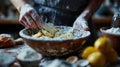 Close-up of hands mixing ingredients in a bowl - AI Generated