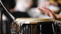 Close up of a drummer playing congas or bongos with their hands Royalty Free Stock Photo