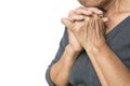 Close up hands of old woman praying on white Royalty Free Stock Photo