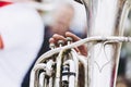 Close up on the hands of a person playing the trumpet Royalty Free Stock Photo