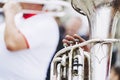 Close up on the hands of a person playing the trumpet Royalty Free Stock Photo