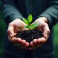Close up of hands planting, digital network forming abstract background , abstract, environment, connection