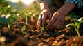 Close-up of Hands Planting Seeds in Soil. - AI Generated Royalty Free Stock Photo