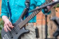 Close-up of hands playing an electric guitar Royalty Free Stock Photo