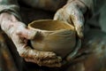 Close-up hands sculpting clay for pottery