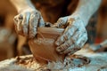 Close-up hands sculpting clay for pottery