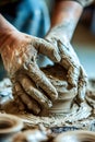 Close-up hands sculpting clay for pottery