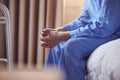 Close Up Of Hands Of Senior Man Sitting On Edge Of Bed At Home During Lockdown For Covid-19 Royalty Free Stock Photo