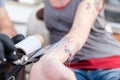 Close-up of the hands of a skilled tattoo artist Royalty Free Stock Photo