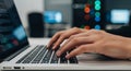 Typing code on laptop keyboard close up for software development and programming related content use case Royalty Free Stock Photo