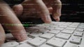 Close-Up of Hands Typing on a Keyboard Surrounded by Lines of Code Representing Programming and Software Development Royalty Free Stock Photo