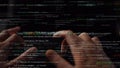 Close-up of Hands Typing on a Keyboard Surrounded by Lines of Complex Source Code in Various Programming Languages Royalty Free Stock Photo