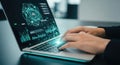 Person typing on laptop with AI interface and data visualization Royalty Free Stock Photo